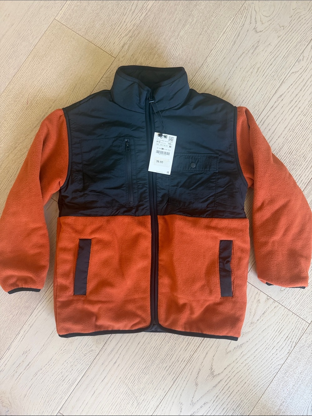 Zara Kids' Two-Tone Fleece Jacket - Rust Orange & Black NWT